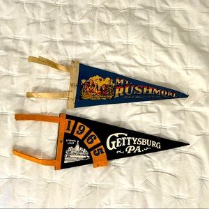 Two felt pennants from 1960’s road trip. Gettysburg and Mt Rushmore